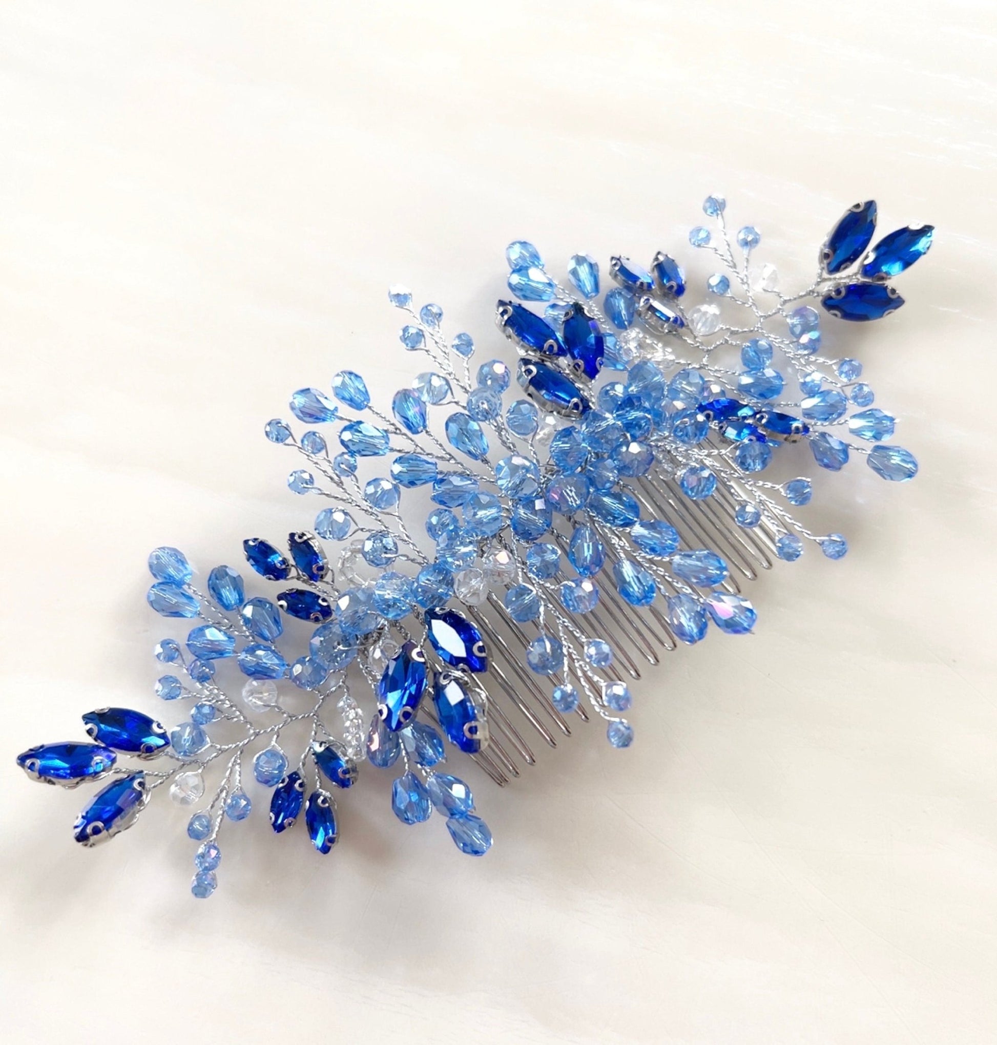 Blue bridal hair comb - Petal & Pearl