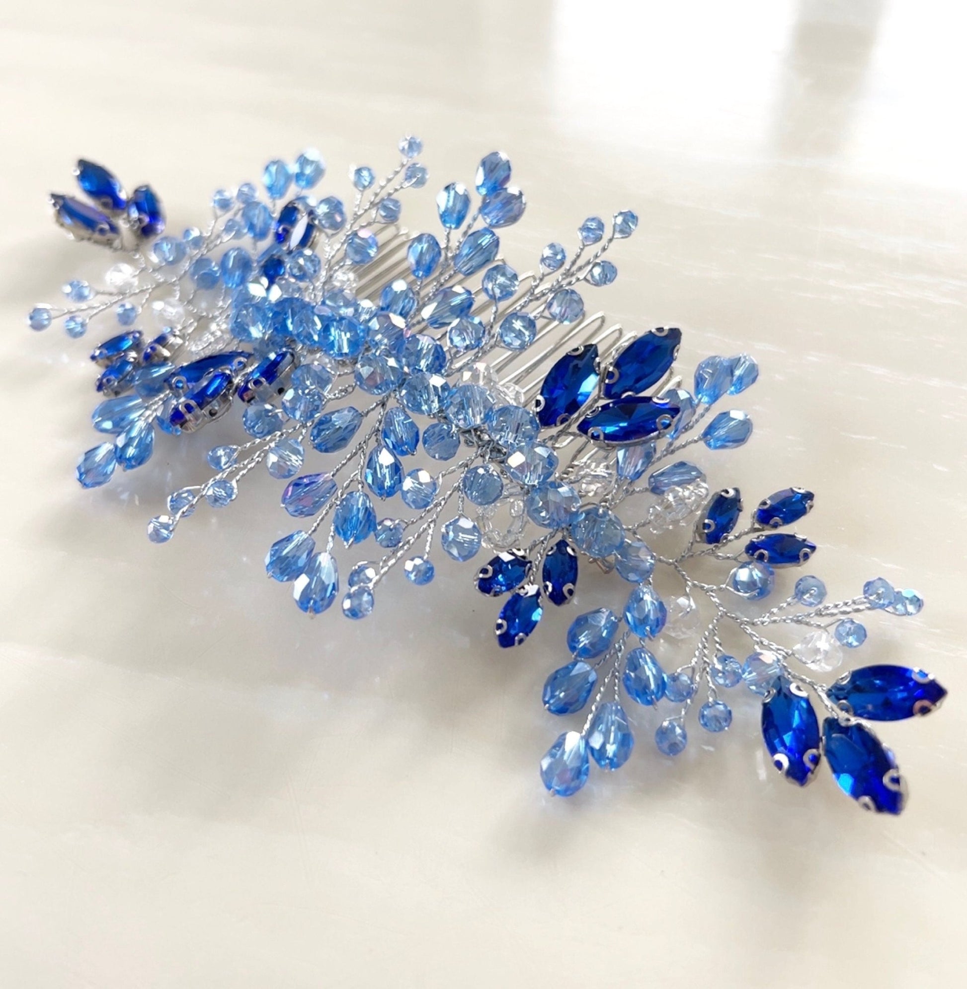 Blue bridal hair comb - Petal & Pearl