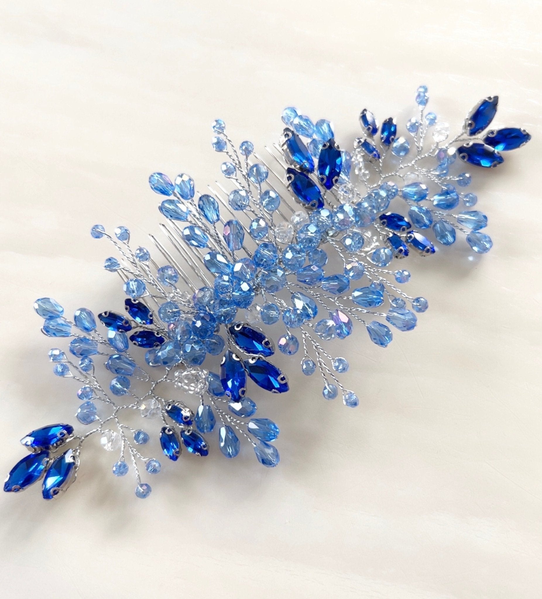 Blue bridal hair comb - Petal & Pearl