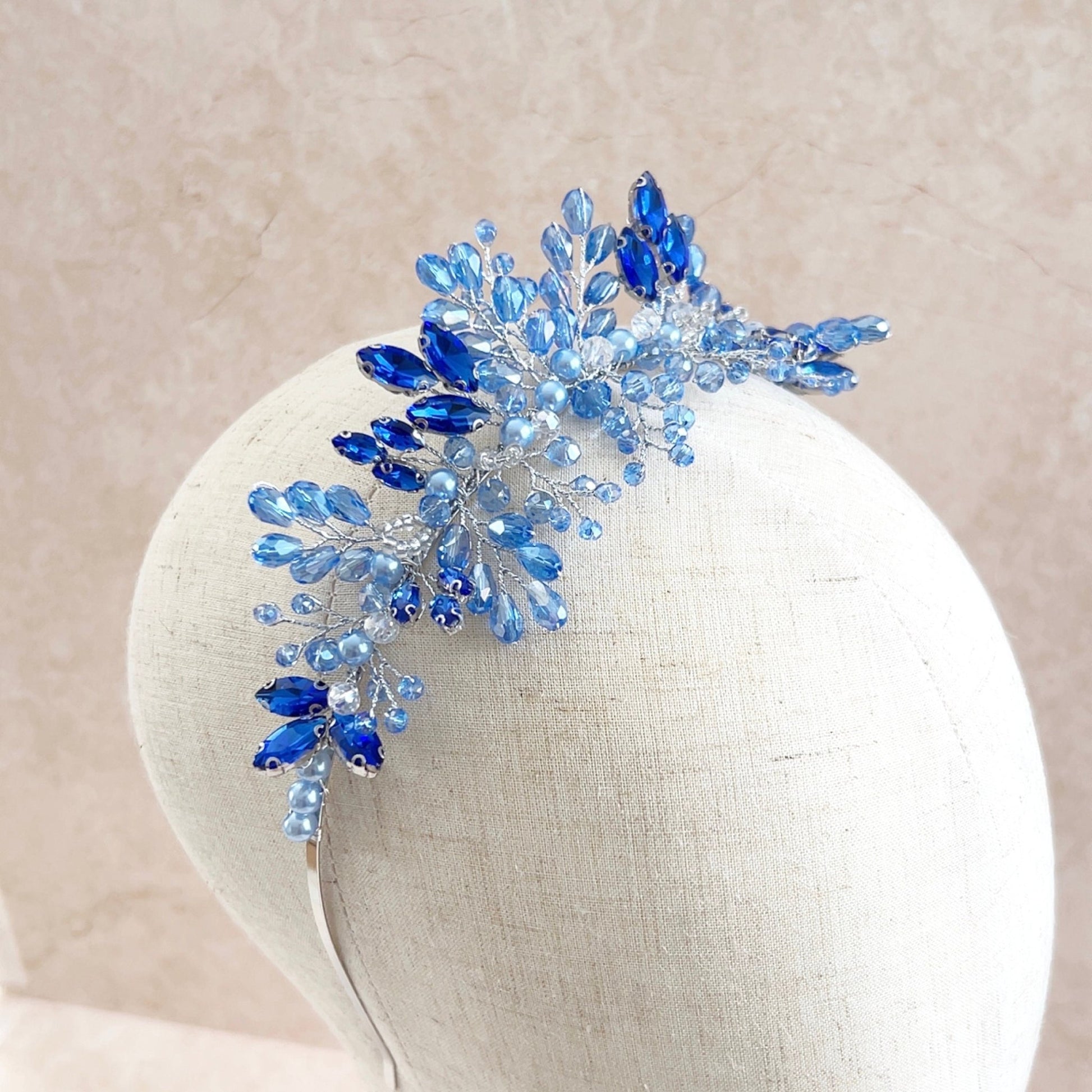 Blue crystal bridal tiara - Petal & Pearl