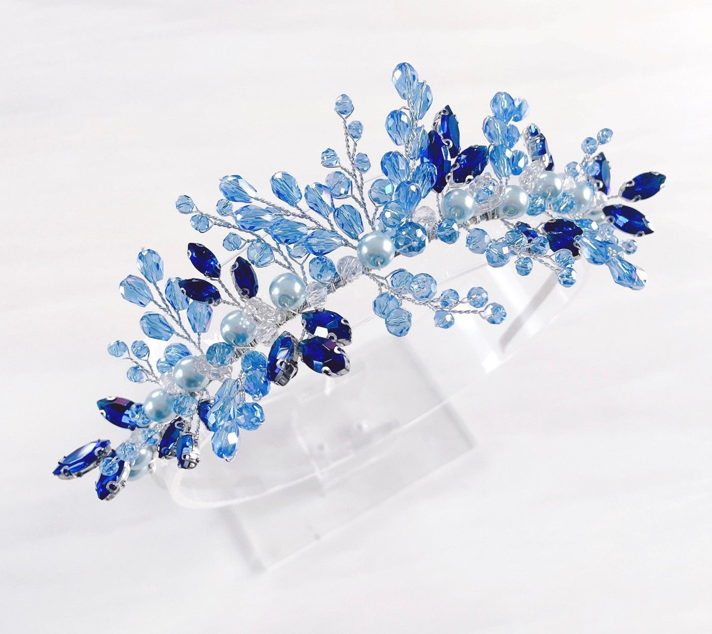 Blue crystal bridal tiara - Petal & Pearl