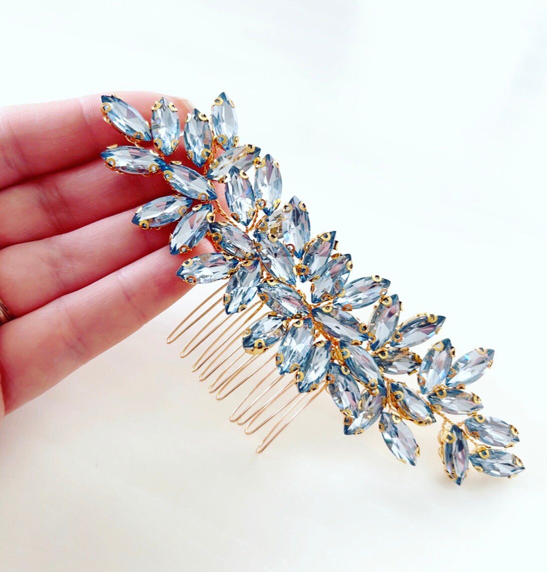 blue crystal hair comb - Petal & Pearl