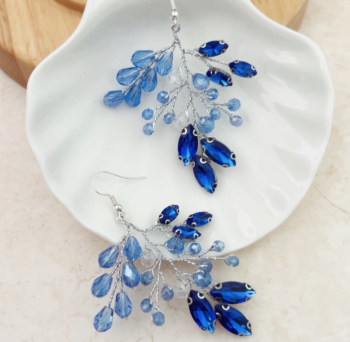 Blue crystal statement earrings - Petal & Pearl