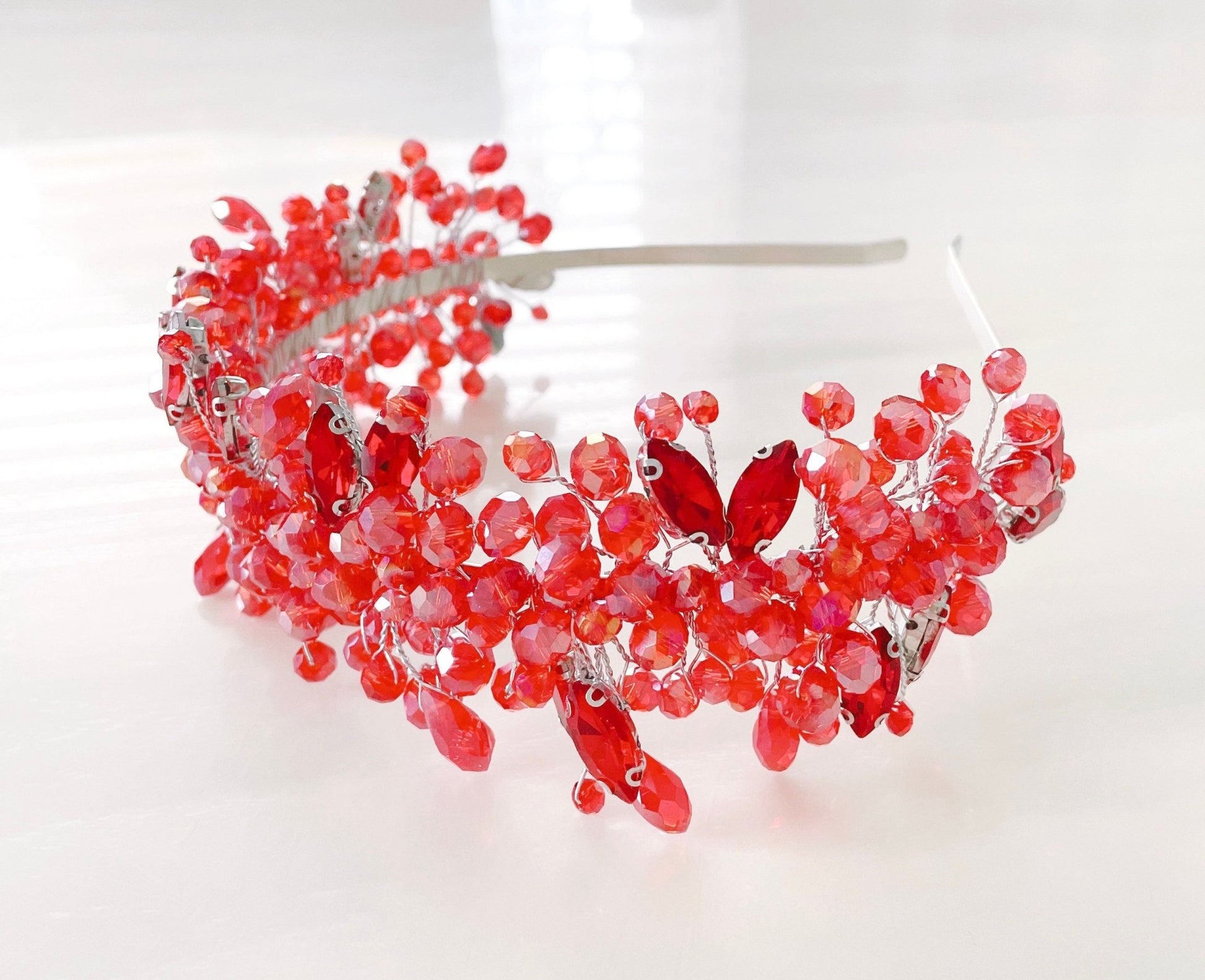Bright red crystal headband - Petal & Pearl