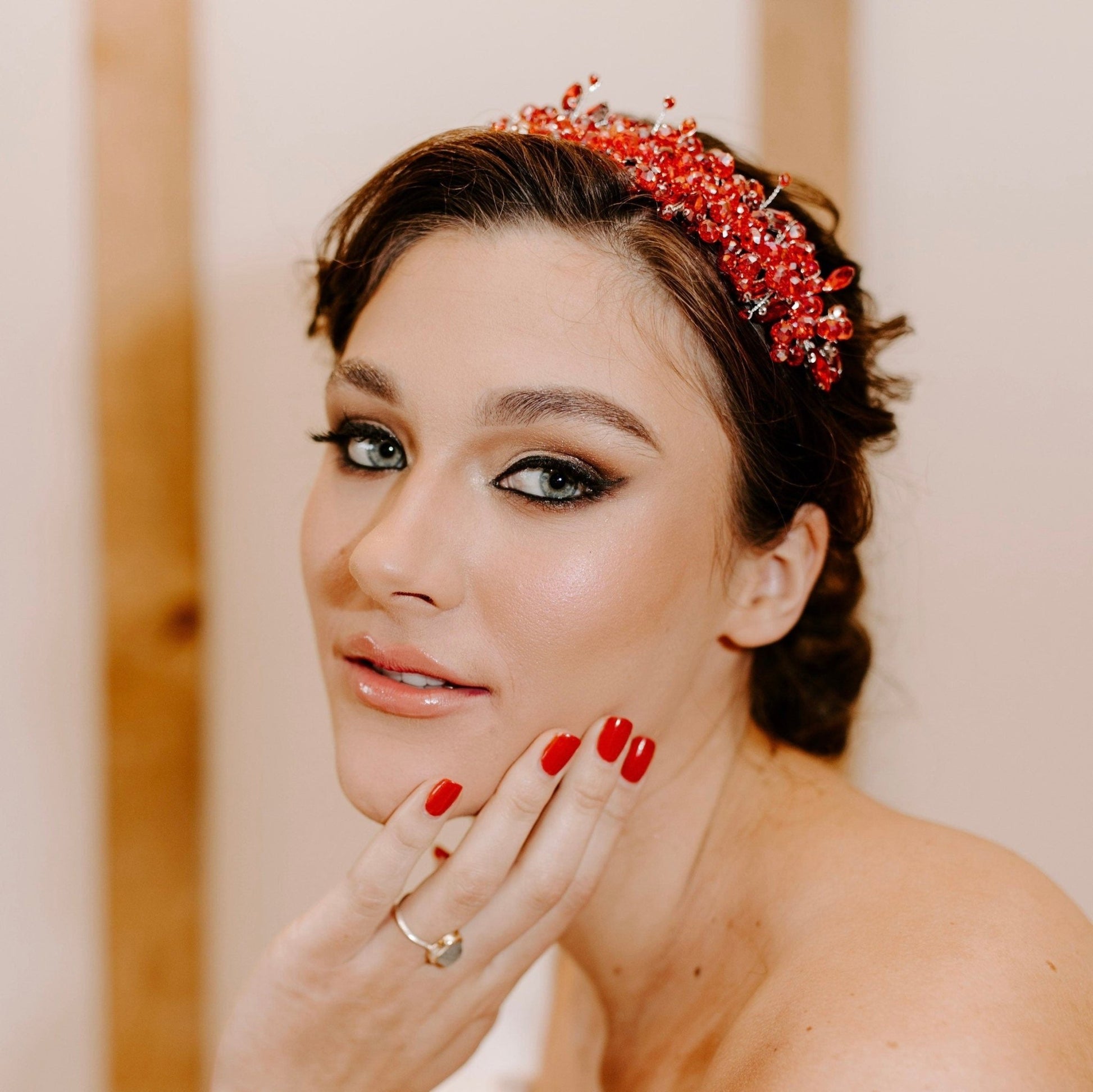 Bright red crystal headband - Petal & Pearl