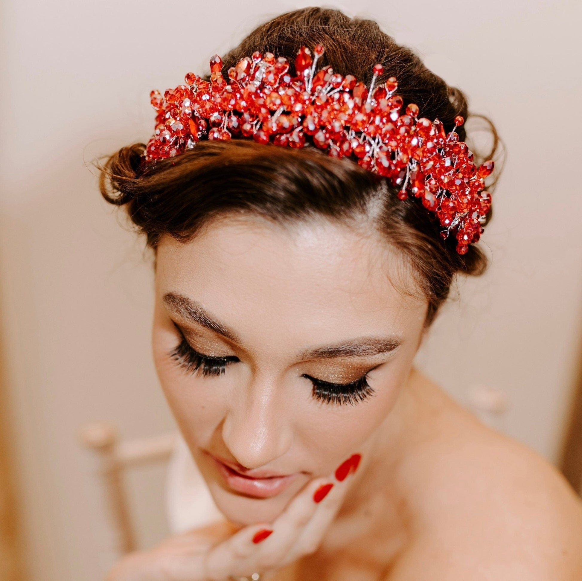 Bright red crystal headband - Petal & Pearl