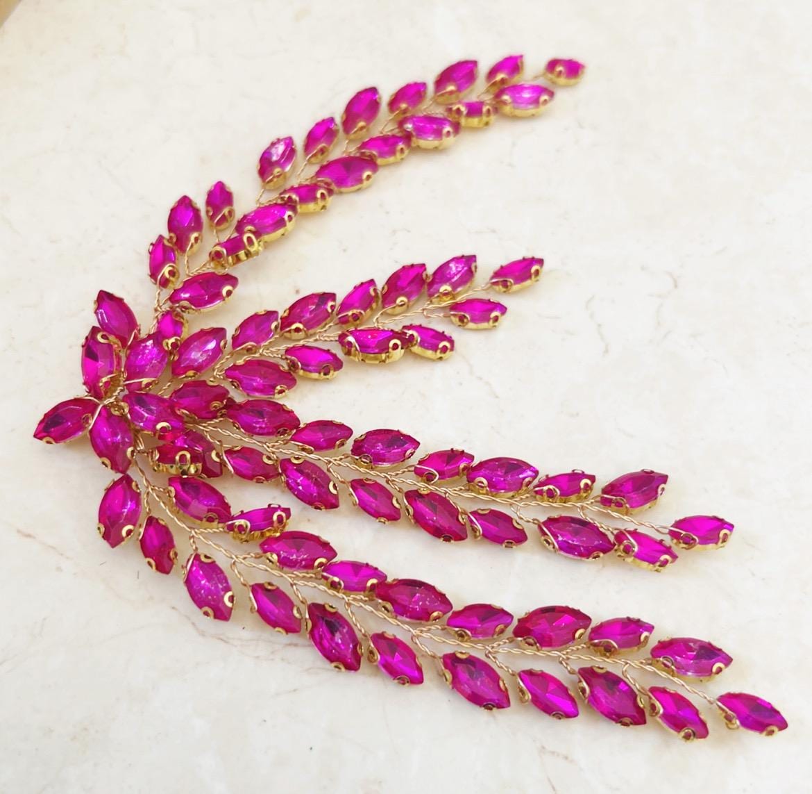 Crackled hot pink Crystal leaf headpiece - Petal & Pearl