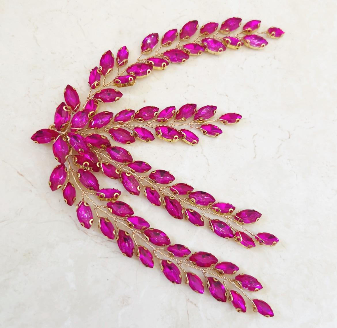 Crackled hot pink Crystal leaf headpiece - Petal & Pearl