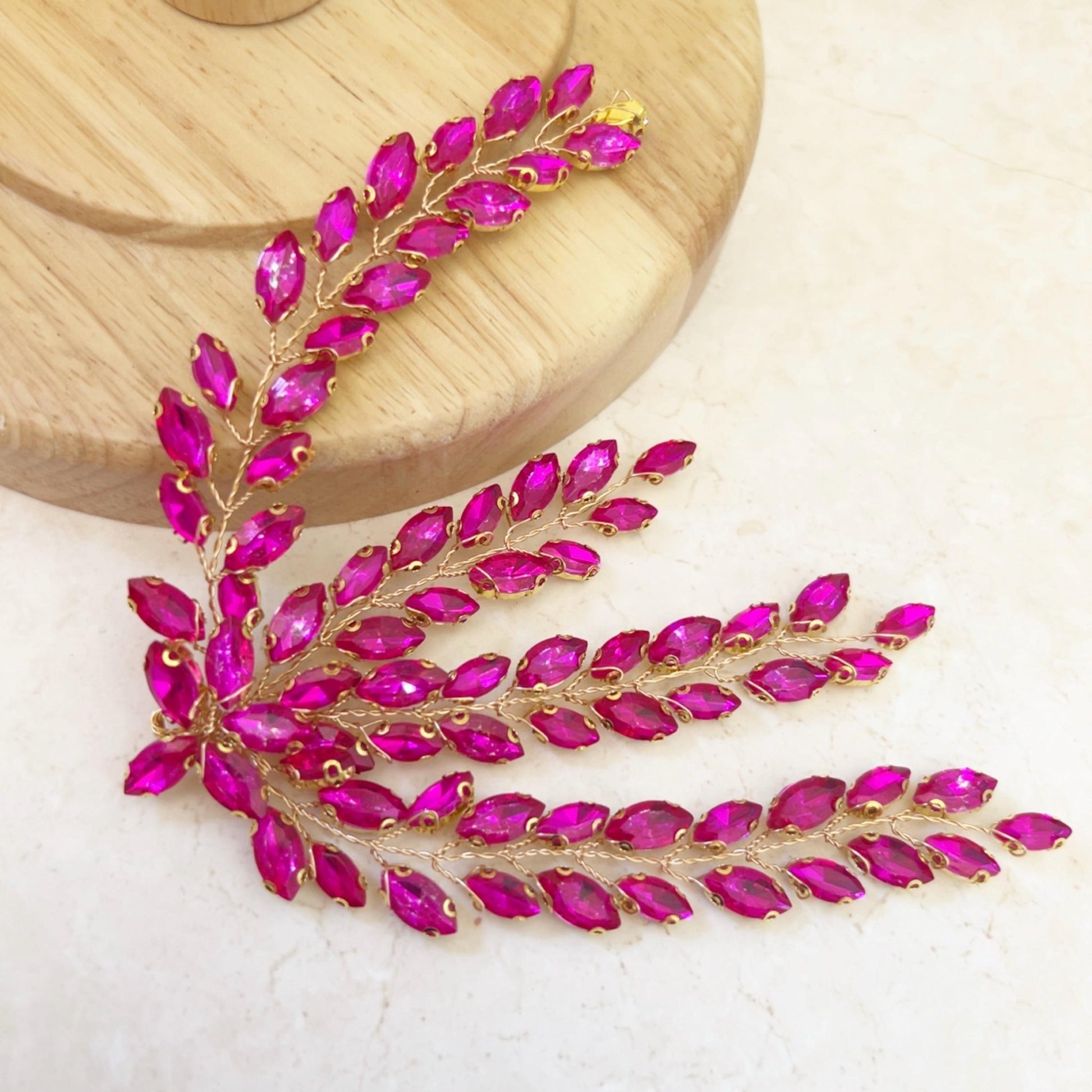 Crackled hot pink Crystal leaf headpiece - Petal & Pearl
