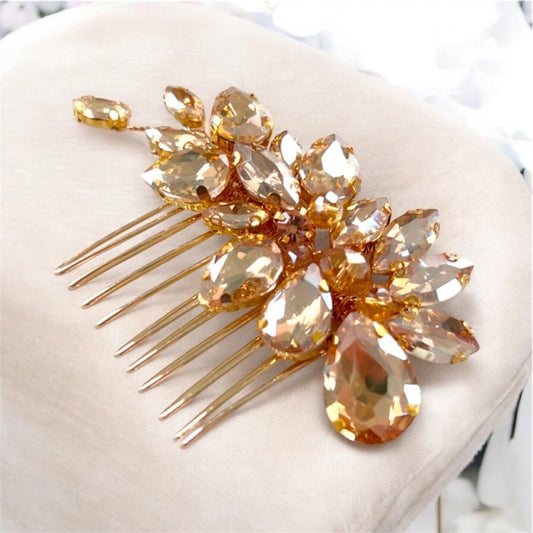 Delicate gold crystal hair comb - Petal & Pearl
