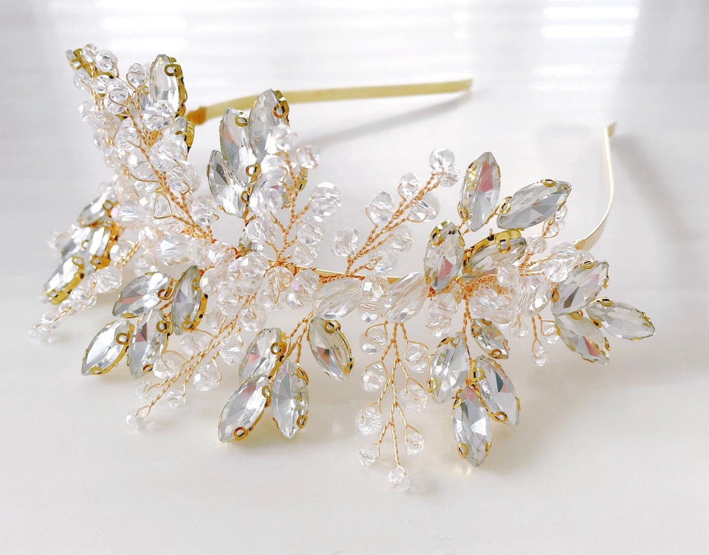 Elegant Gold crystal hair vine - Petal & Pearl