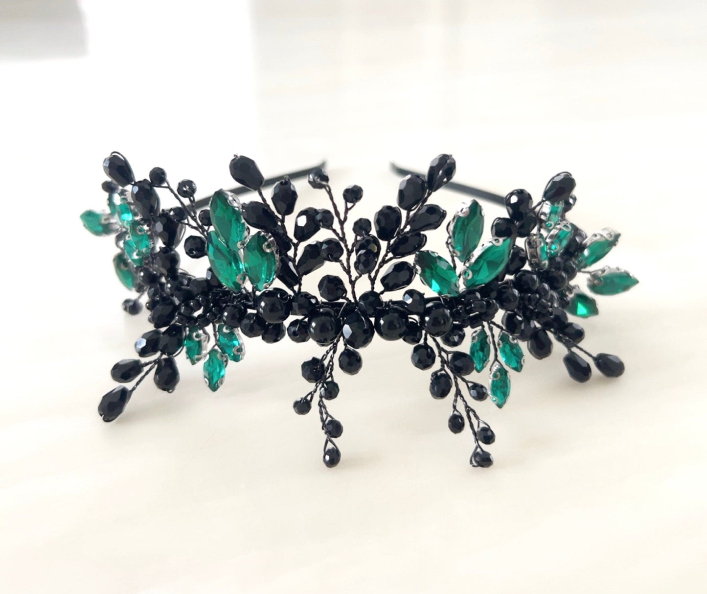 Emerald and Black crystal headband - Petal & Pearl