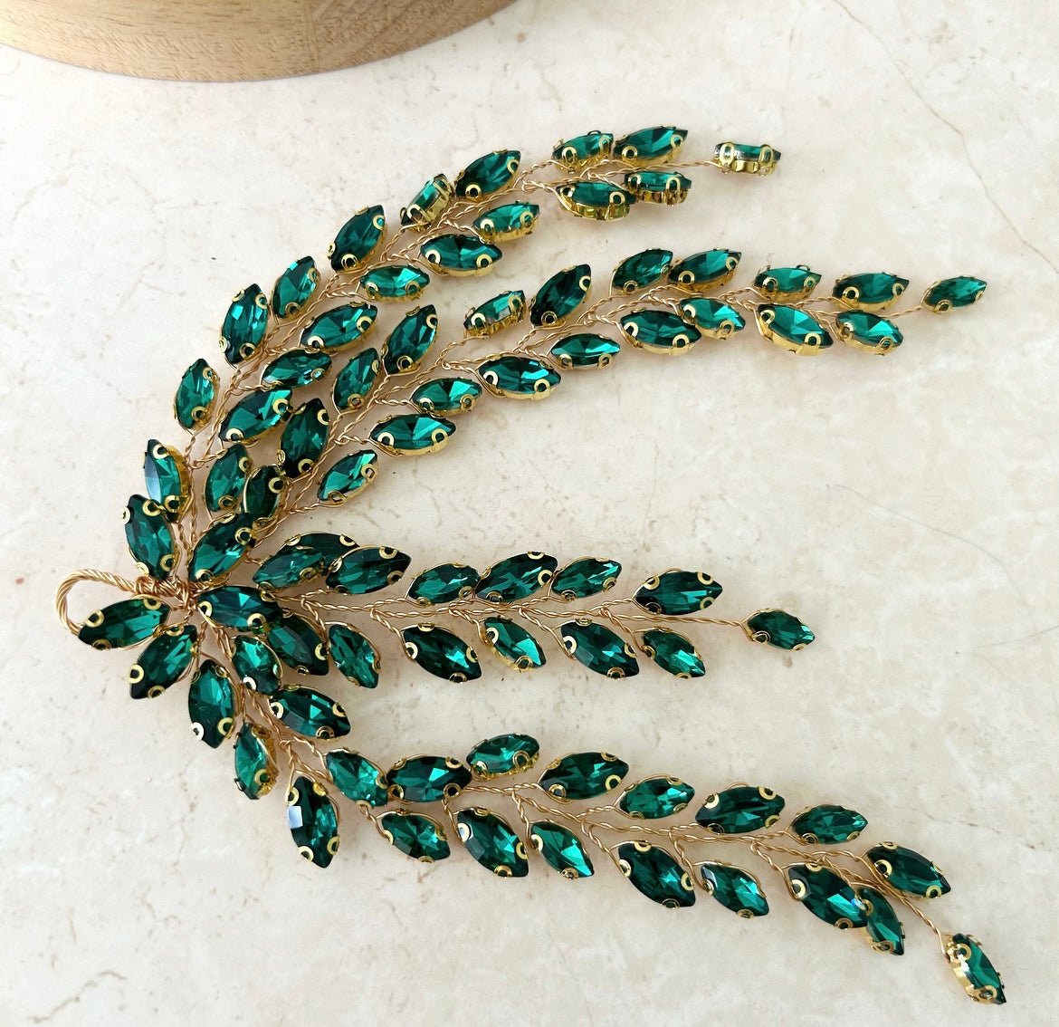 Emerald crystal leaf headpiece - Petal & Pearl