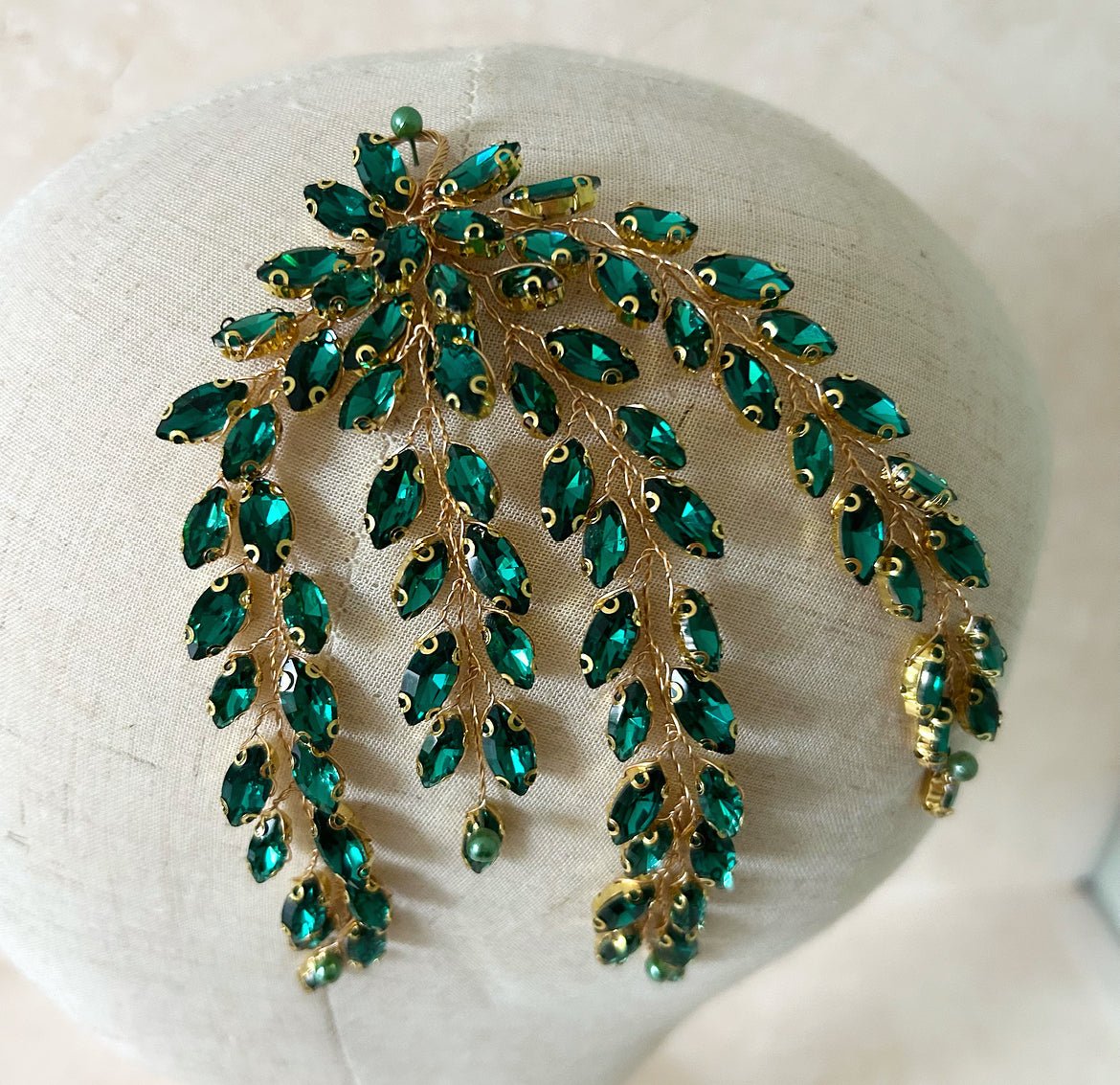 Emerald crystal leaf headpiece - Petal & Pearl