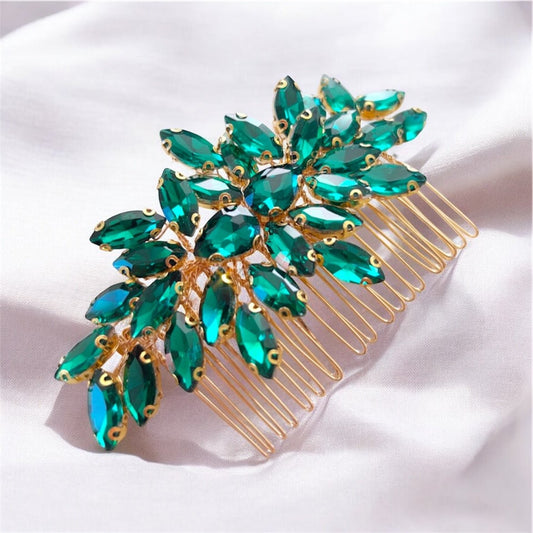 Emerald green crystal hair comb - Petal & Pearl
