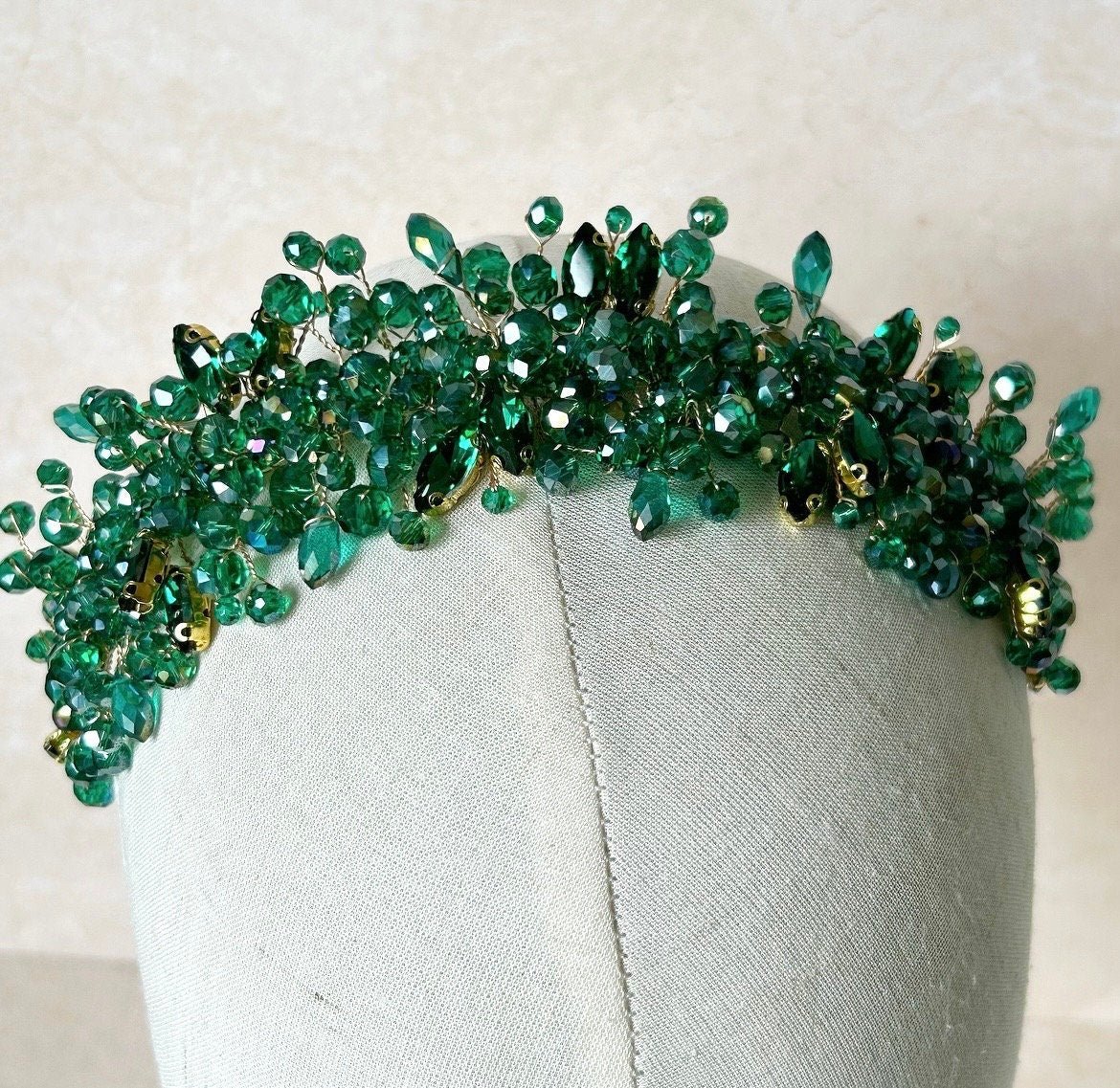 Emerald green crystal headpiece - Petal & Pearl