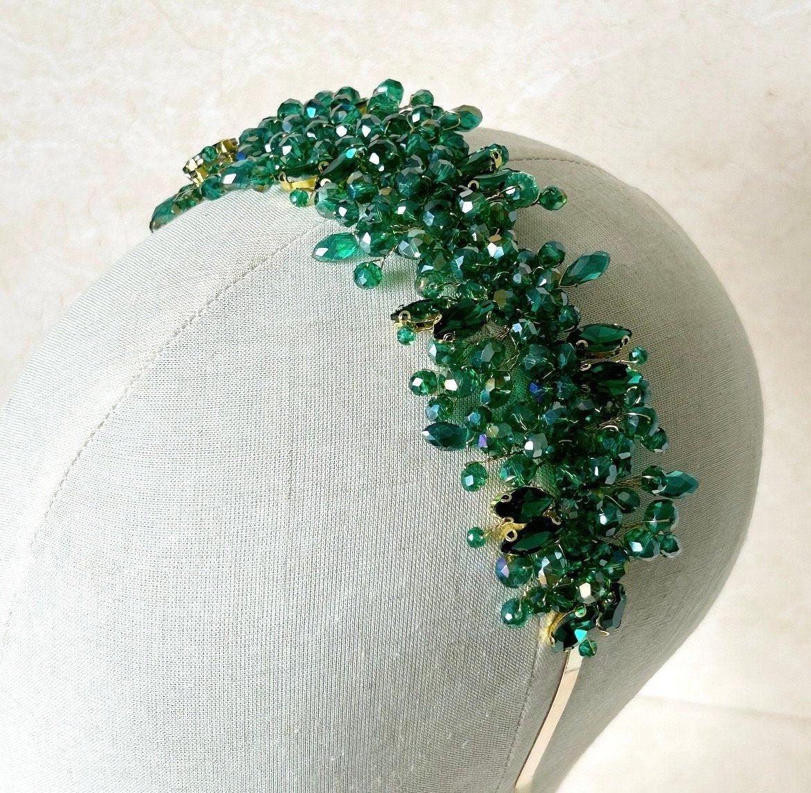 Emerald green crystal headpiece - Petal & Pearl