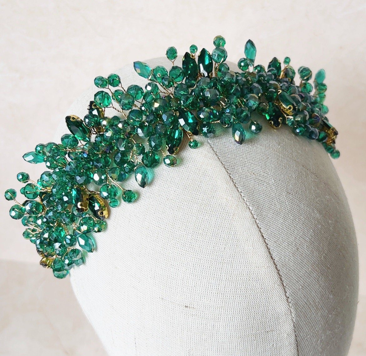 Emerald green crystal headpiece - Petal & Pearl