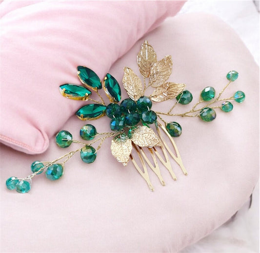 Emerald Green Hair Comb - Petal & Pearl