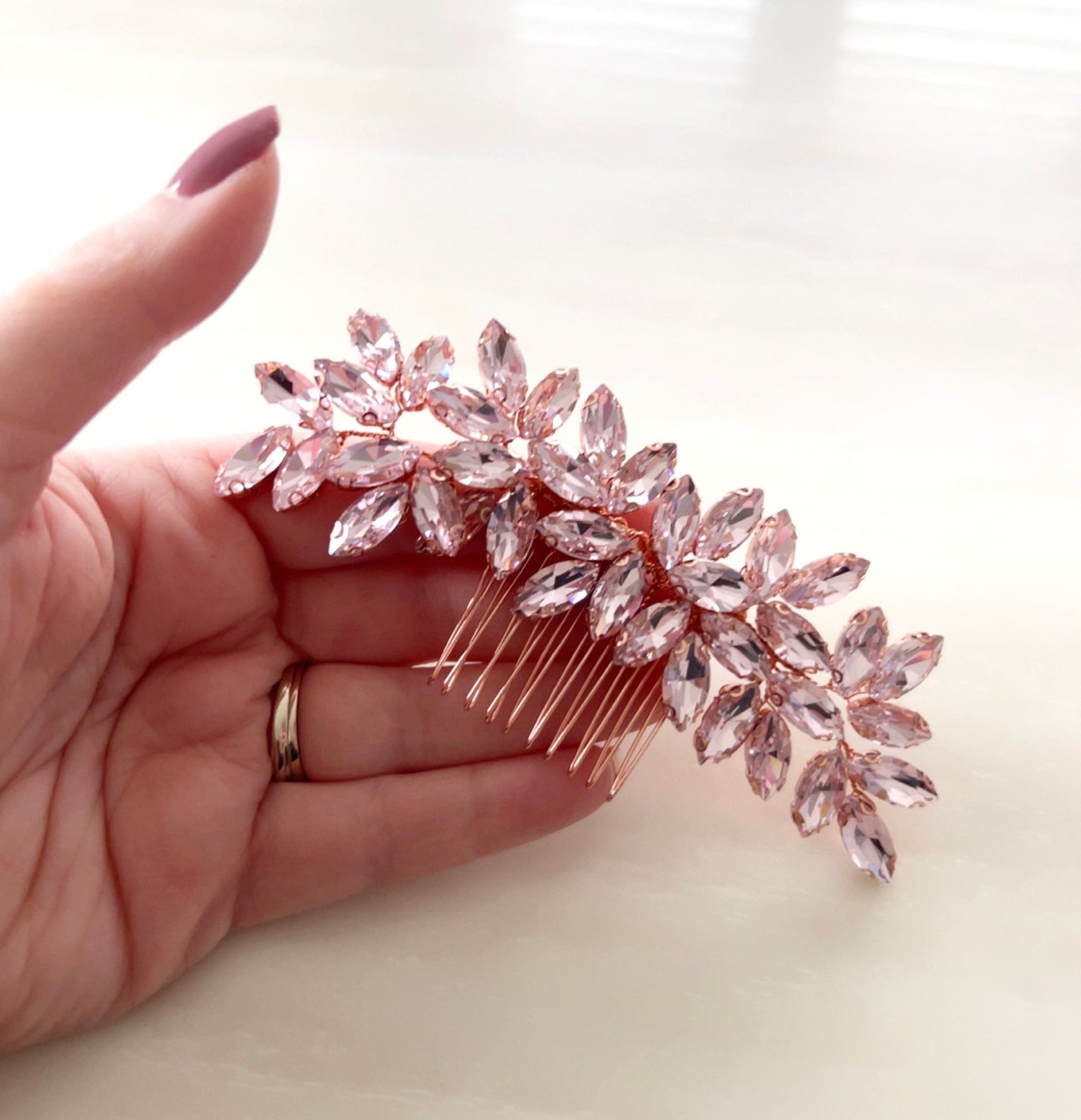 Enya blush pink crystal hair comb - Petal & Pearl