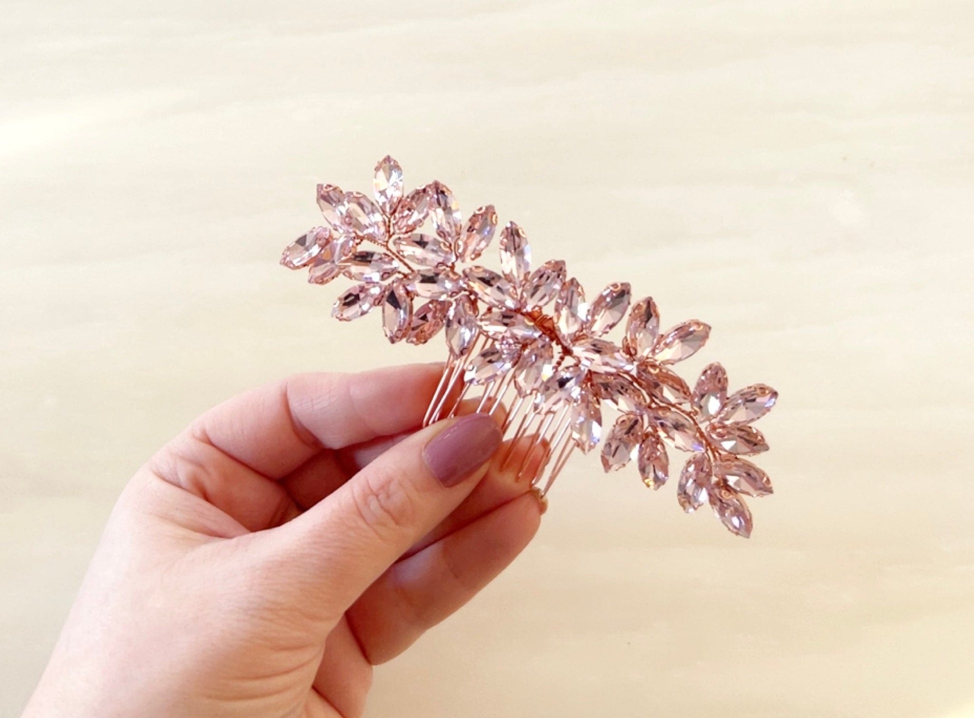 Enya blush pink crystal hair comb - Petal & Pearl