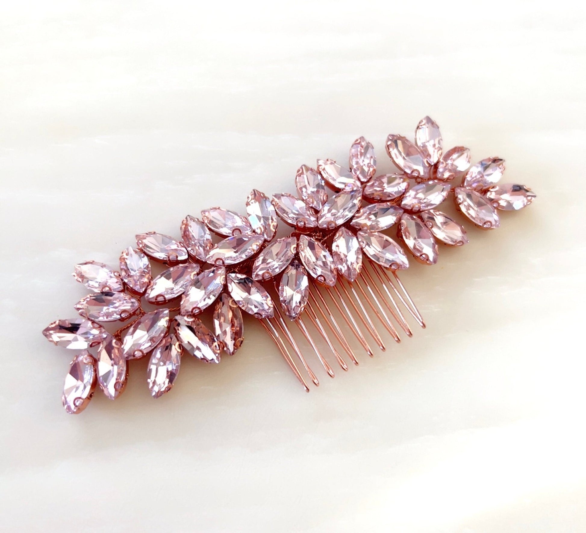 Enya blush pink crystal hair comb - Petal & Pearl