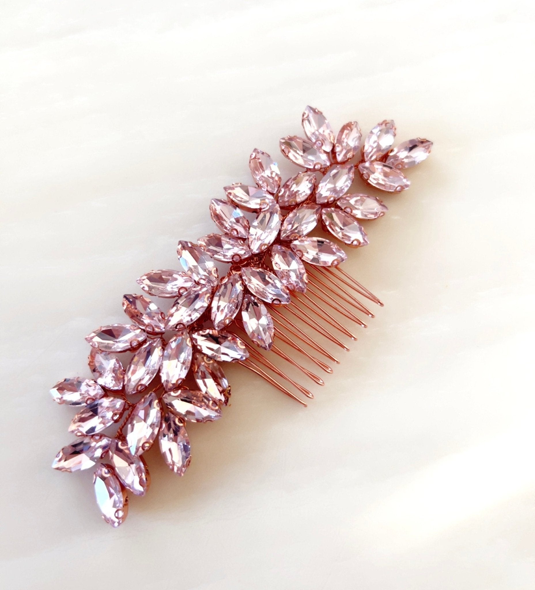 Enya blush pink crystal hair comb - Petal & Pearl