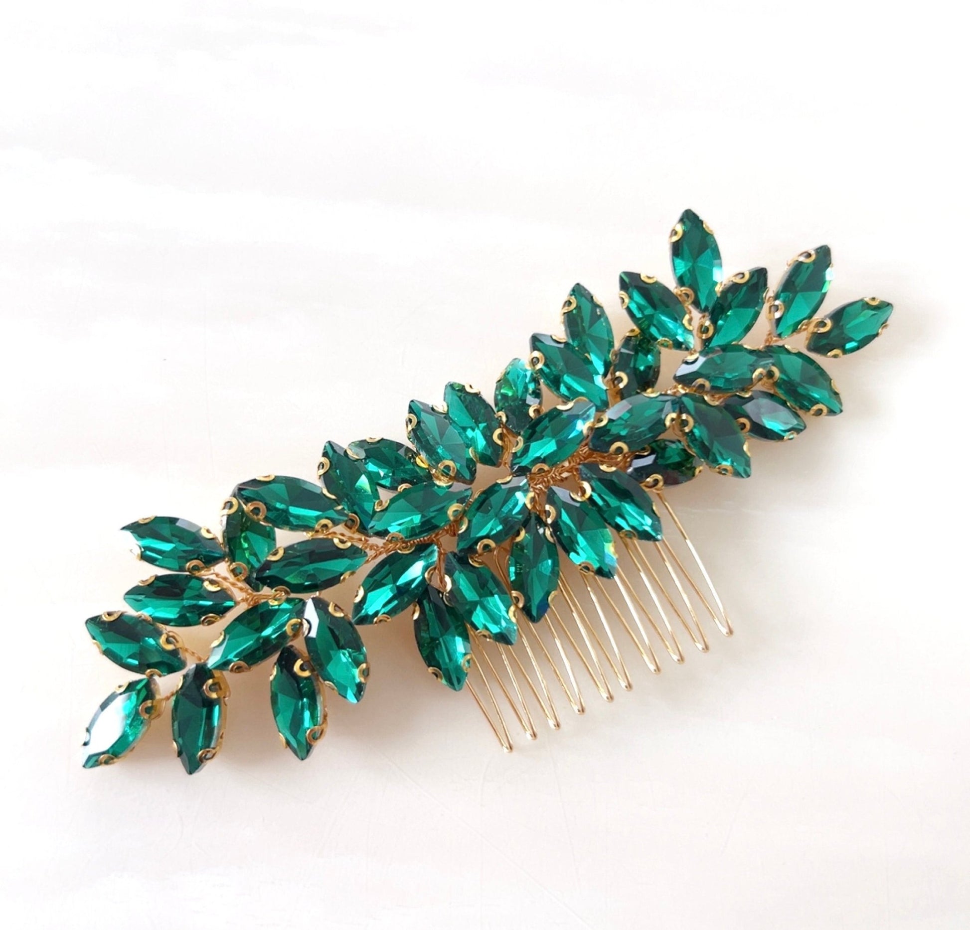 Enya emerald green crystal hair comb - Petal & Pearl