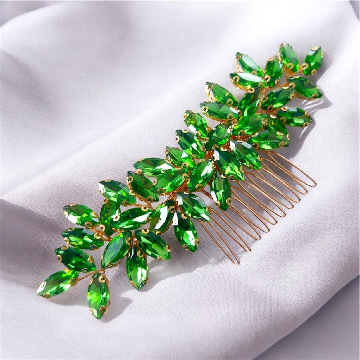 Enya Peridot green crystal hair comb - Petal & Pearl