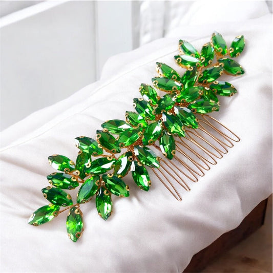Enya Peridot green crystal hair comb - Petal & Pearl