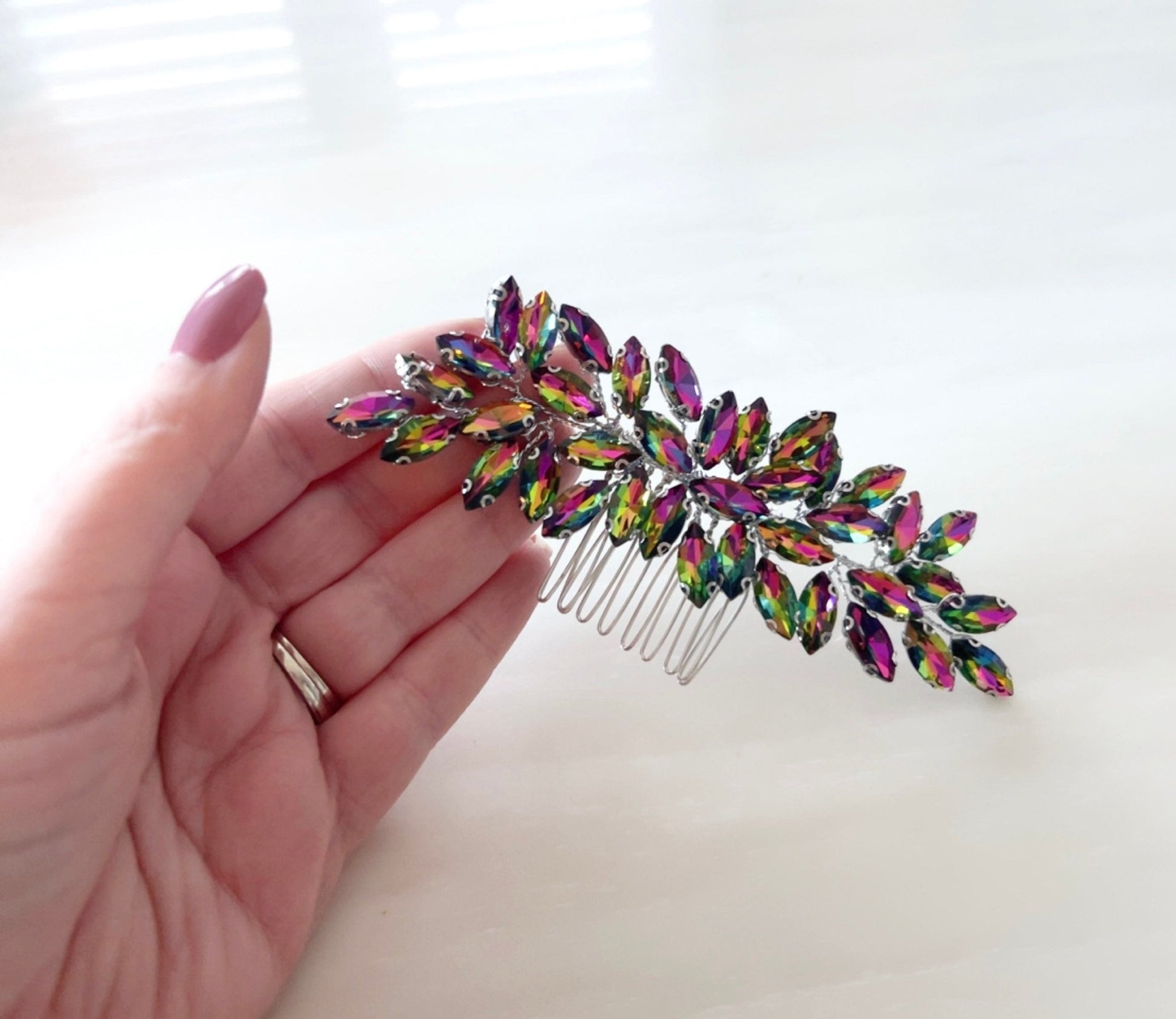 Enya rainbow crystal hair comb - Petal & Pearl