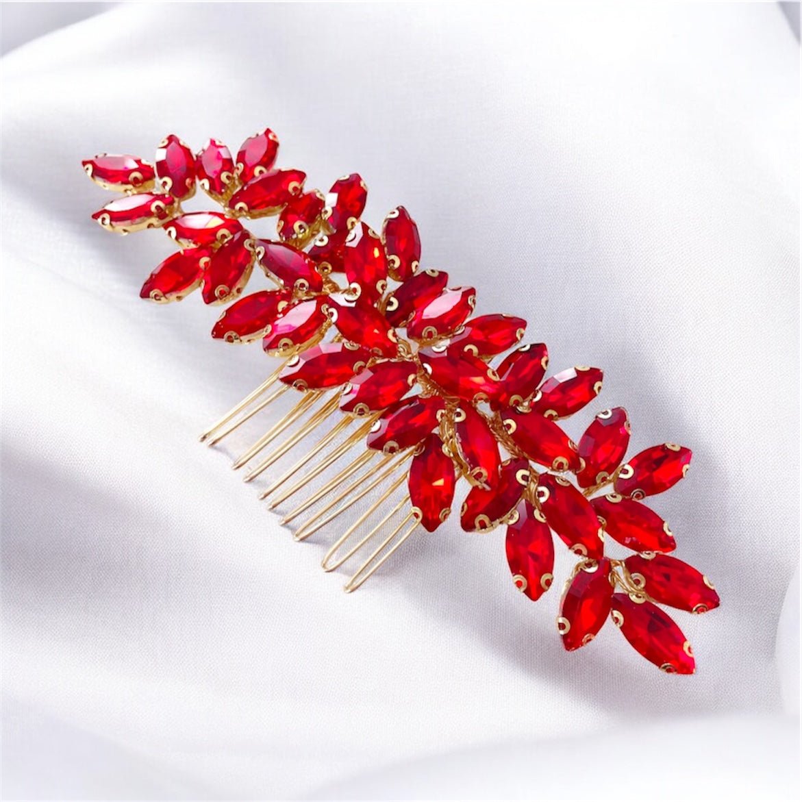 Enya red crystal hair comb - Petal & Pearl