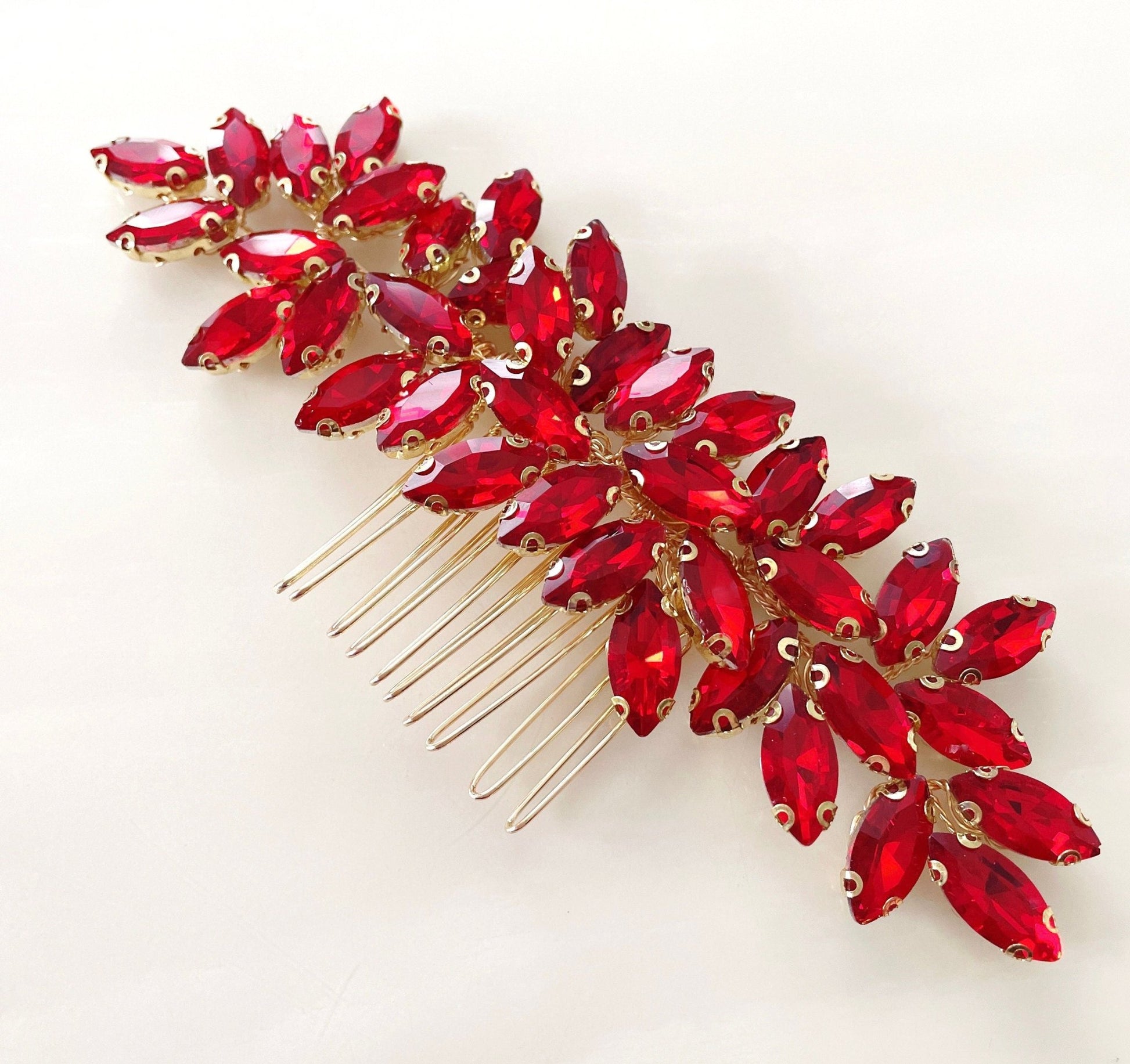 Enya red crystal hair comb - Petal & Pearl