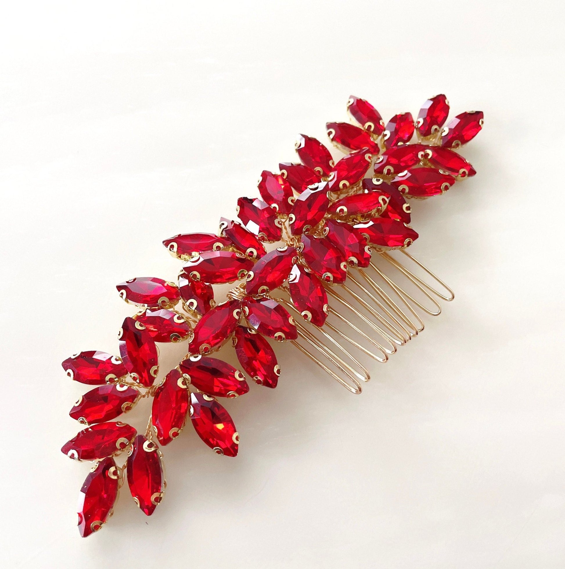Enya red crystal hair comb - Petal & Pearl