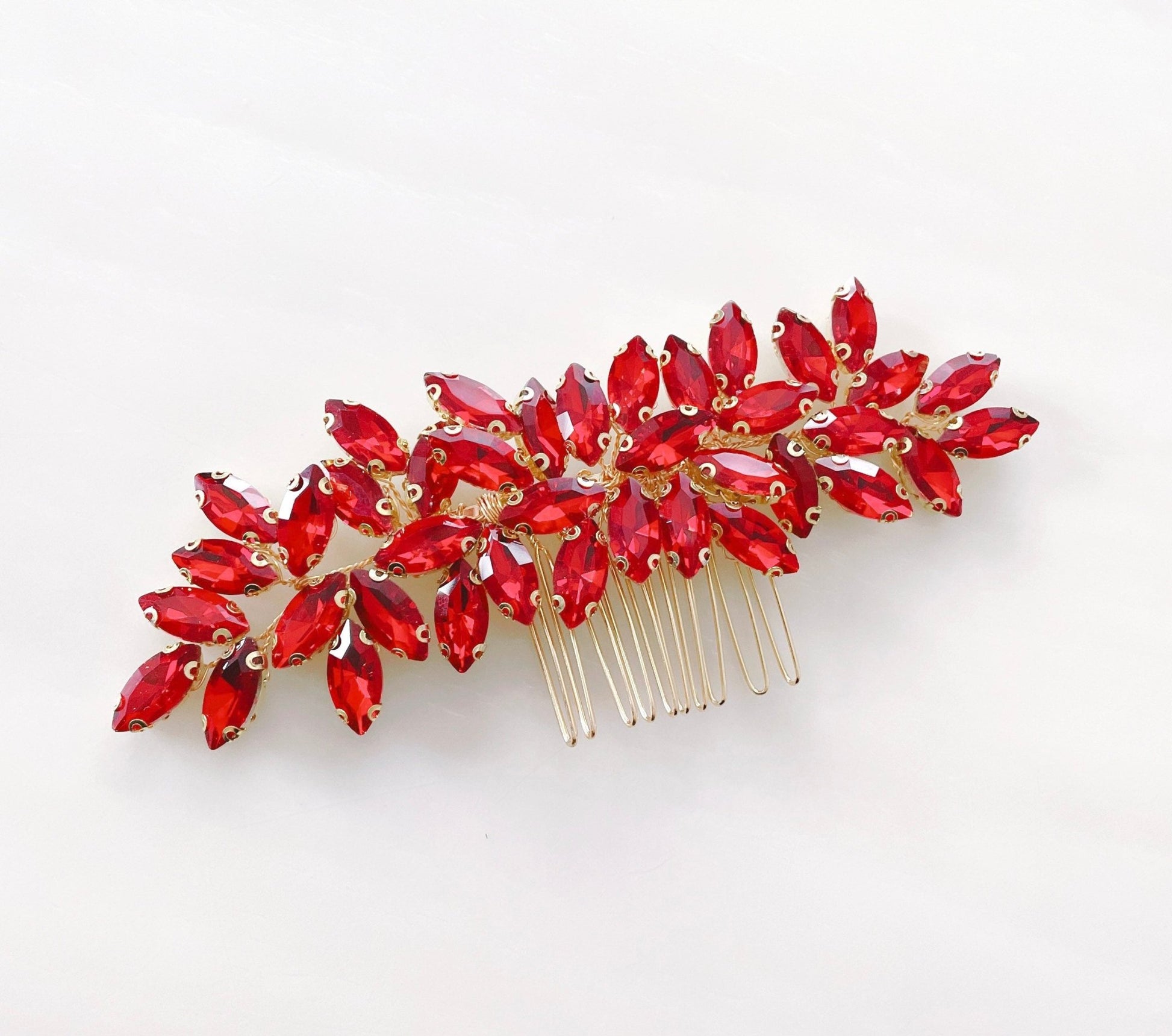 Enya red crystal hair comb - Petal & Pearl