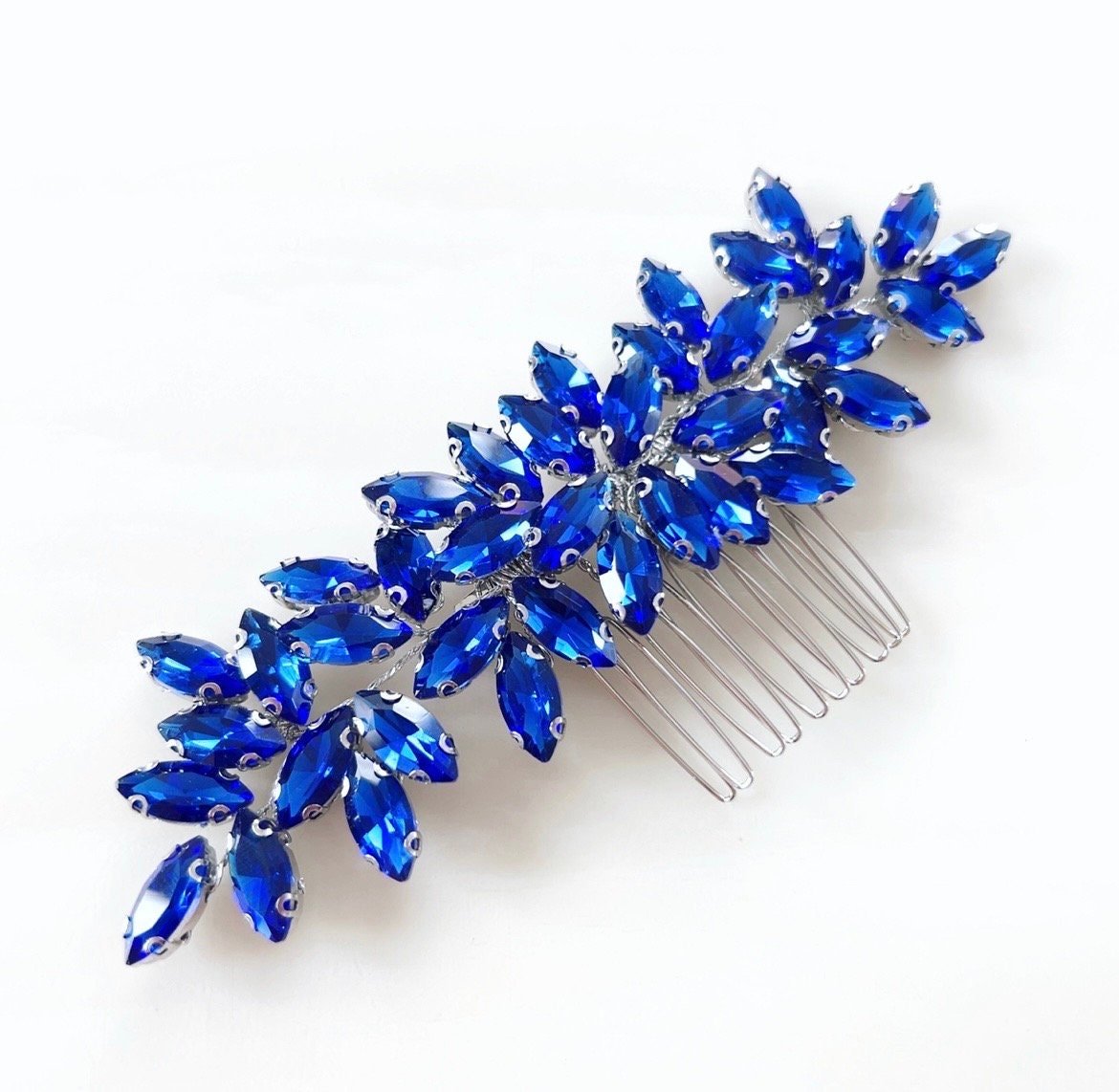 Enya royal blue crystal hair comb - Petal & Pearl