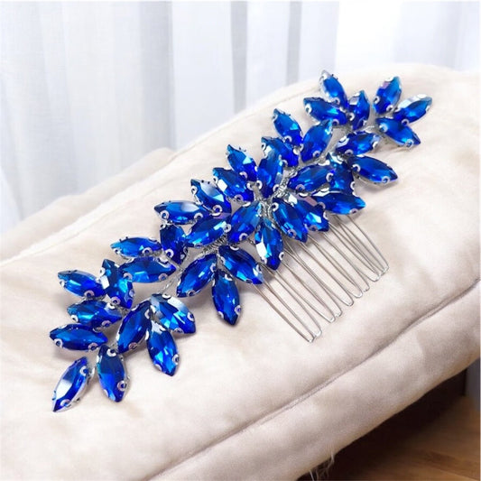 Enya royal blue crystal hair comb - Petal & Pearl