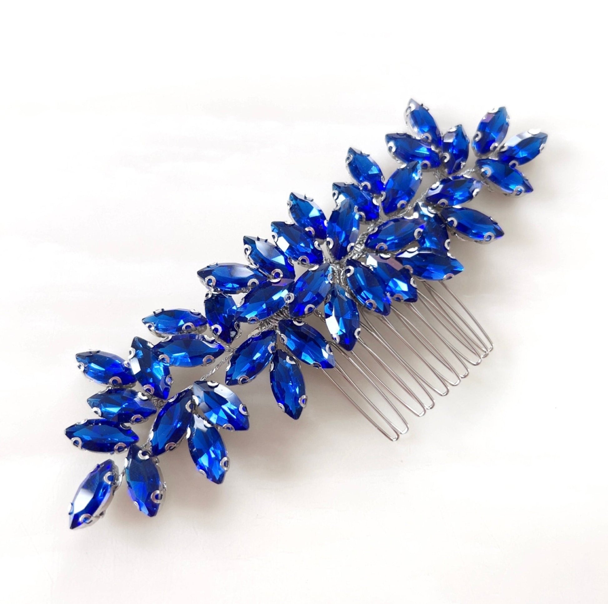 Enya royal blue crystal hair comb - Petal & Pearl