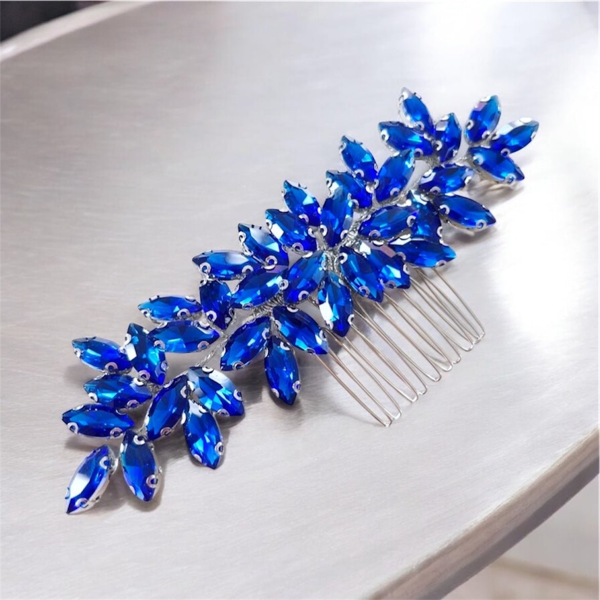 Enya royal blue crystal hair comb - Petal & Pearl