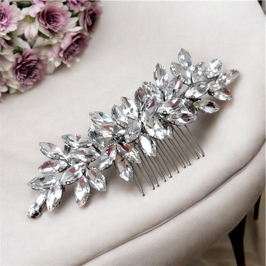 Enya silver crystal hair comb - Petal & Pearl