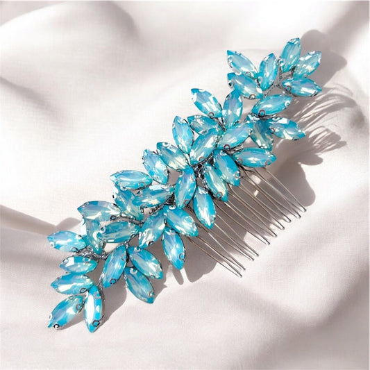 Enya sky blue crystal hair comb - Petal & Pearl