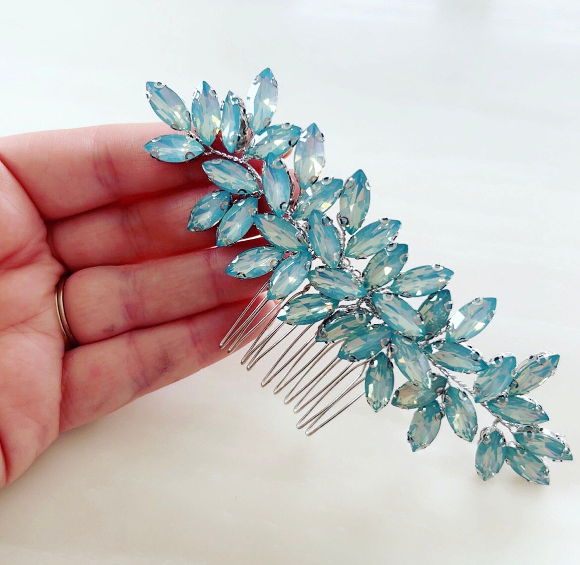 Enya sky blue crystal hair comb - Petal & Pearl
