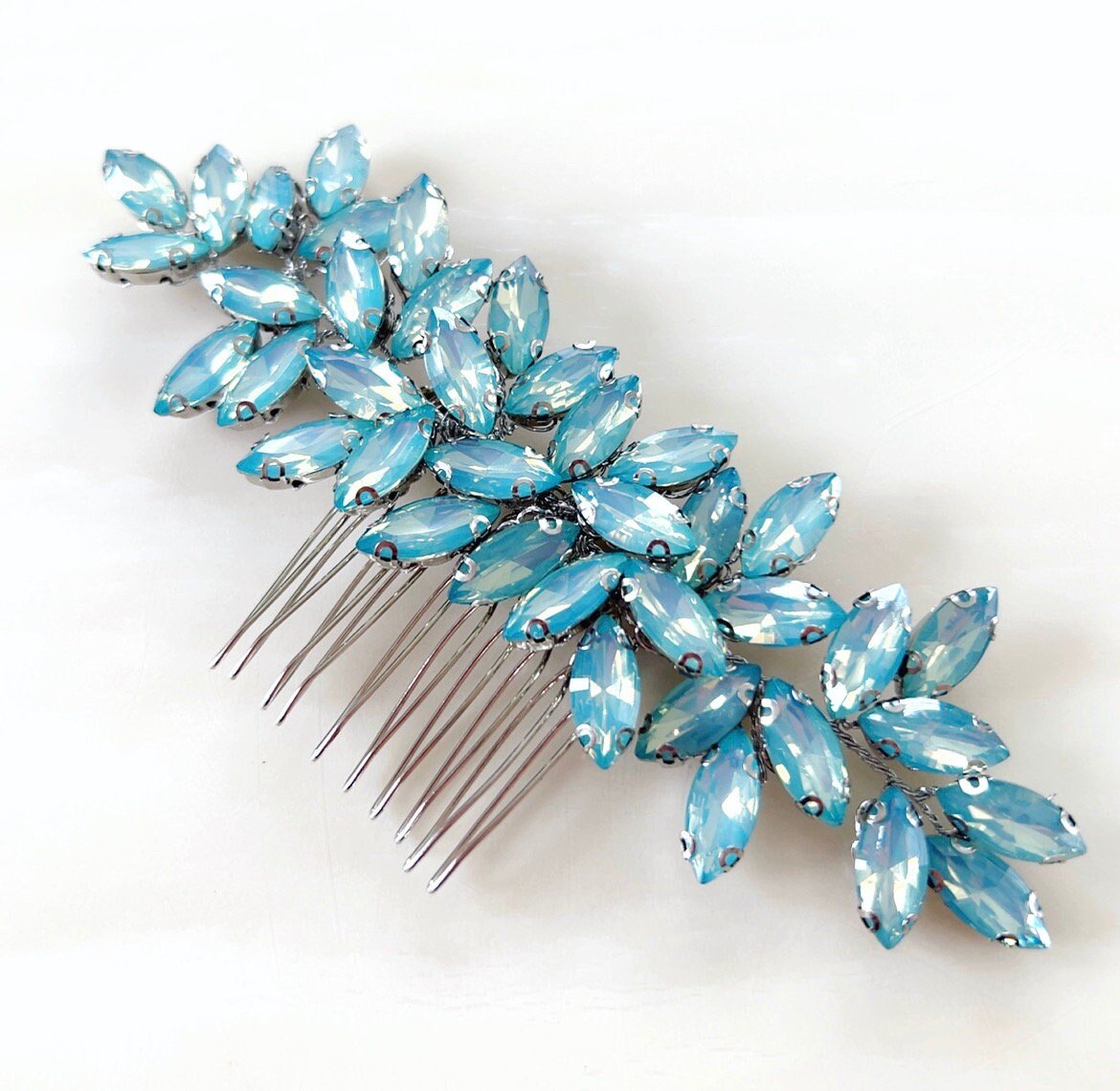 Enya sky blue crystal hair comb - Petal & Pearl