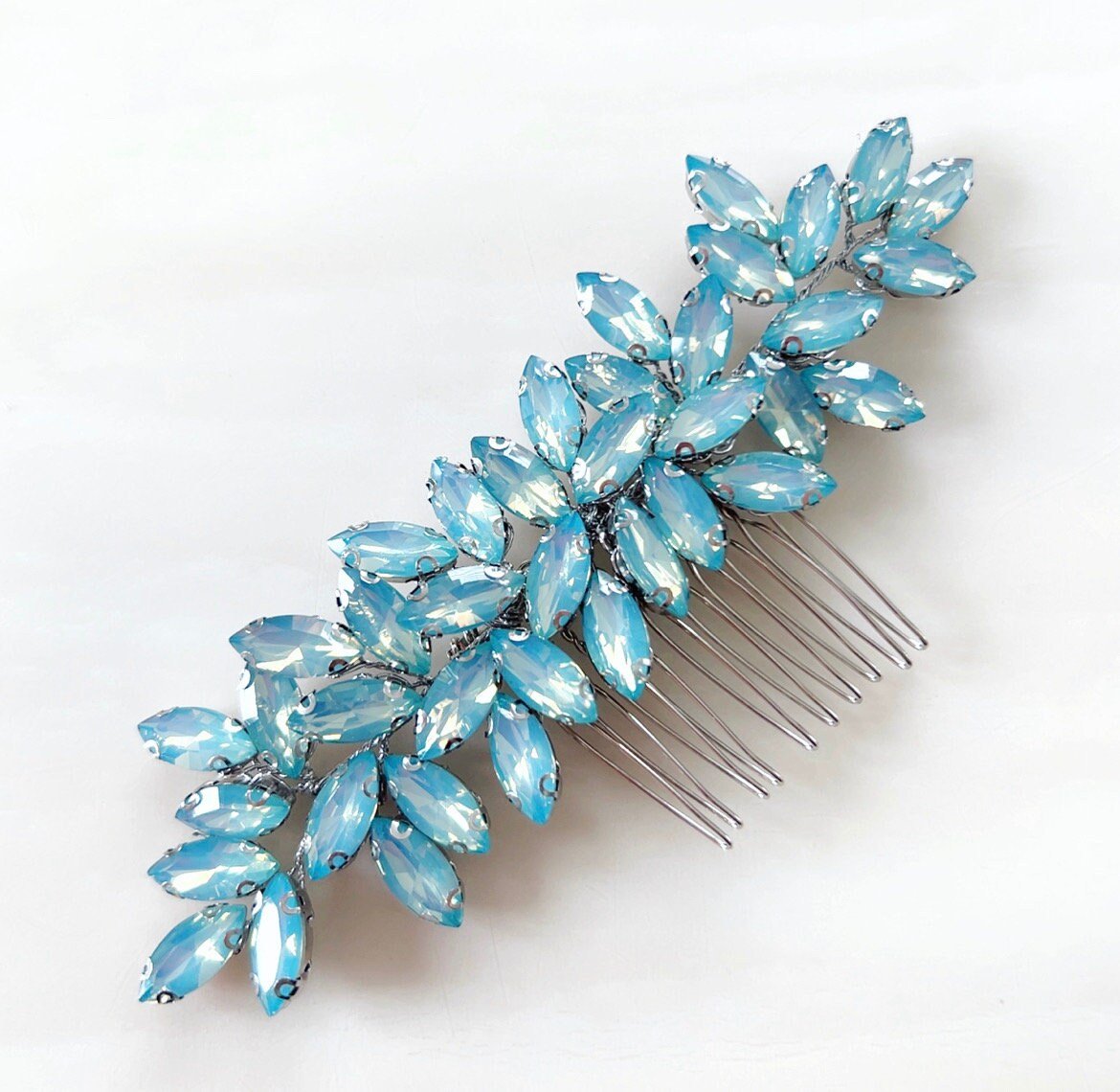 Enya sky blue crystal hair comb - Petal & Pearl