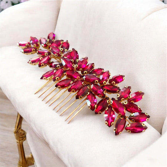 Enya wine red hair comb - Petal & Pearl