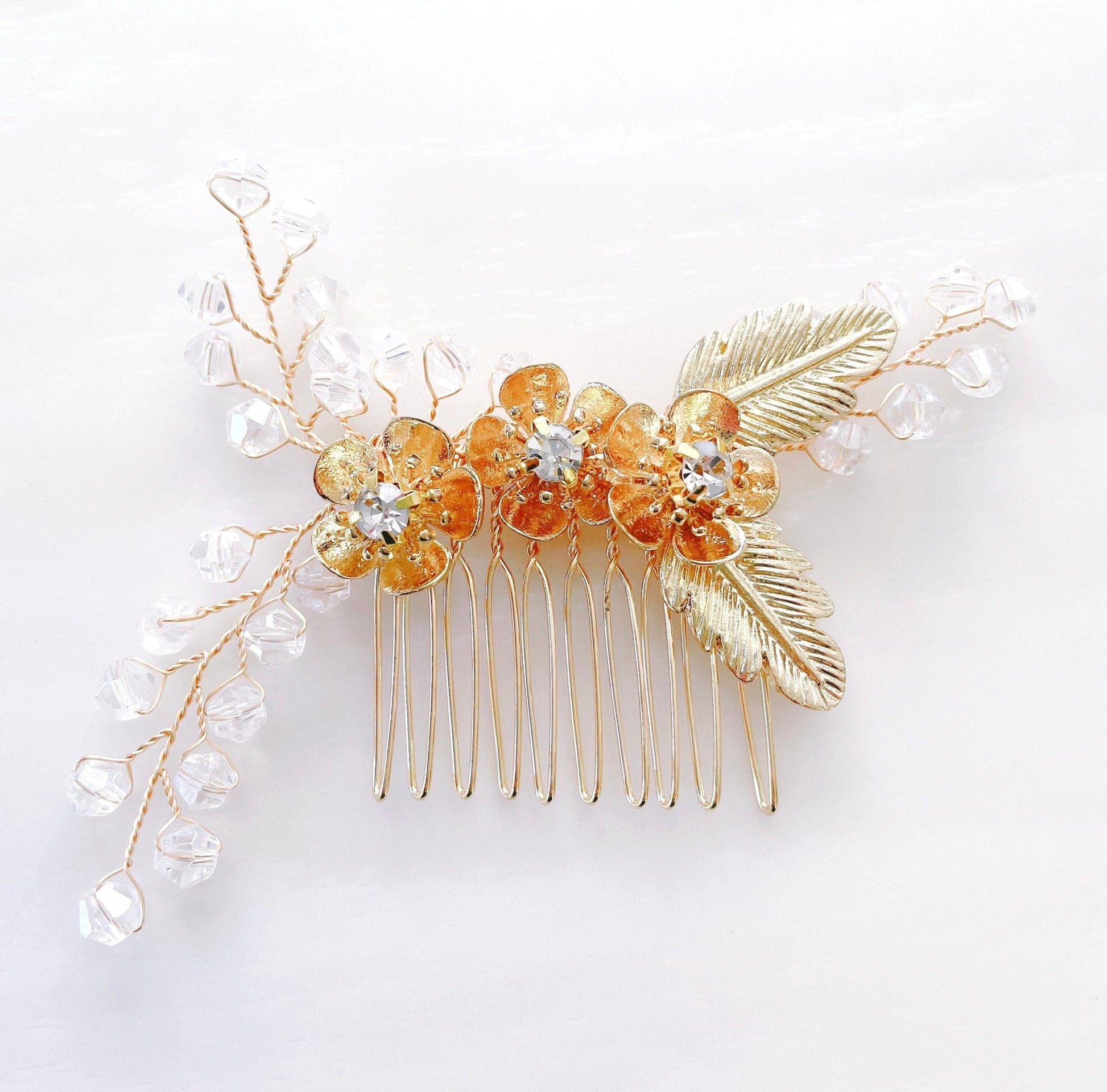 Gold and ivory bridal hair comb - Petal & Pearl