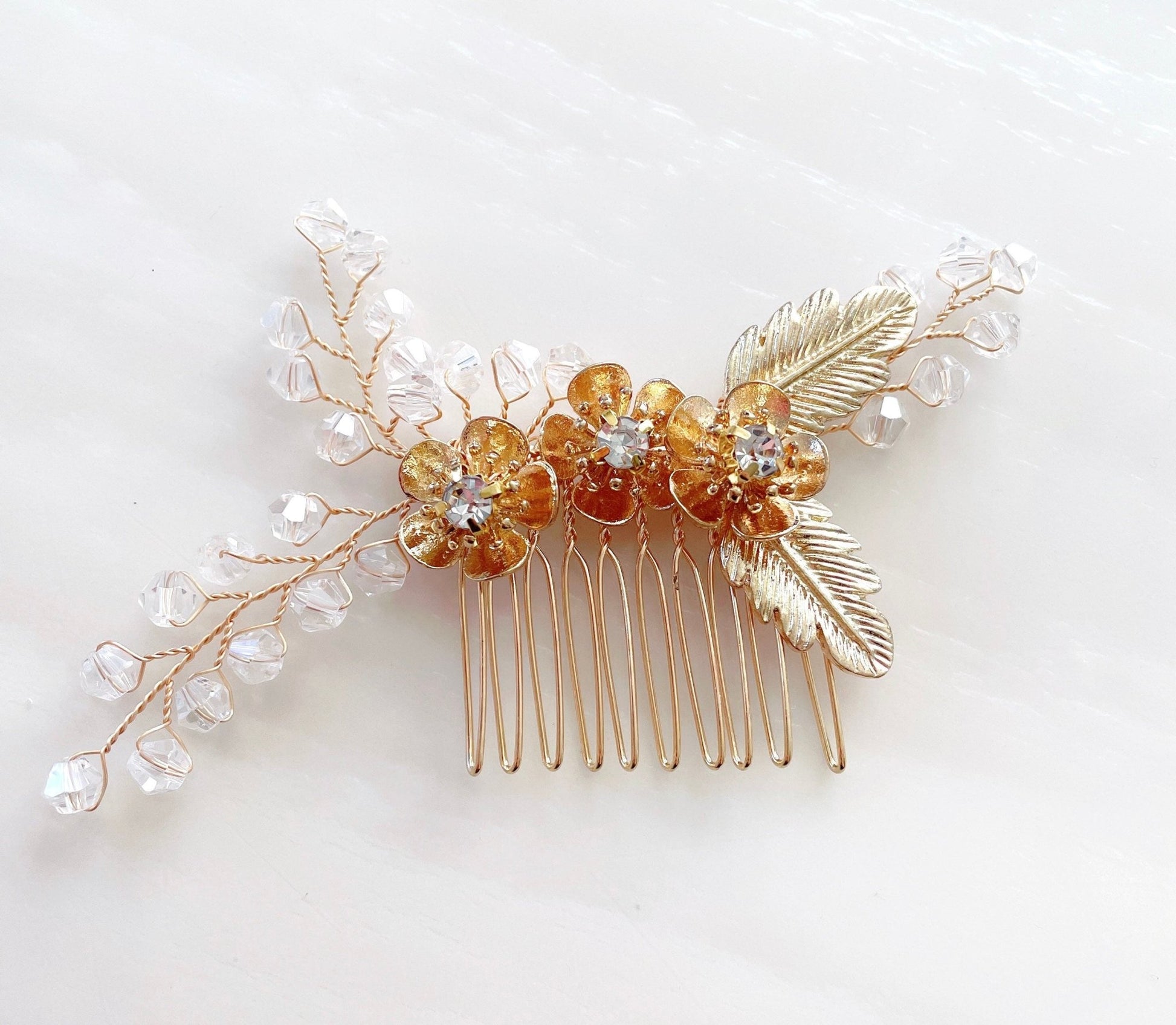 Gold and ivory bridal hair comb - Petal & Pearl