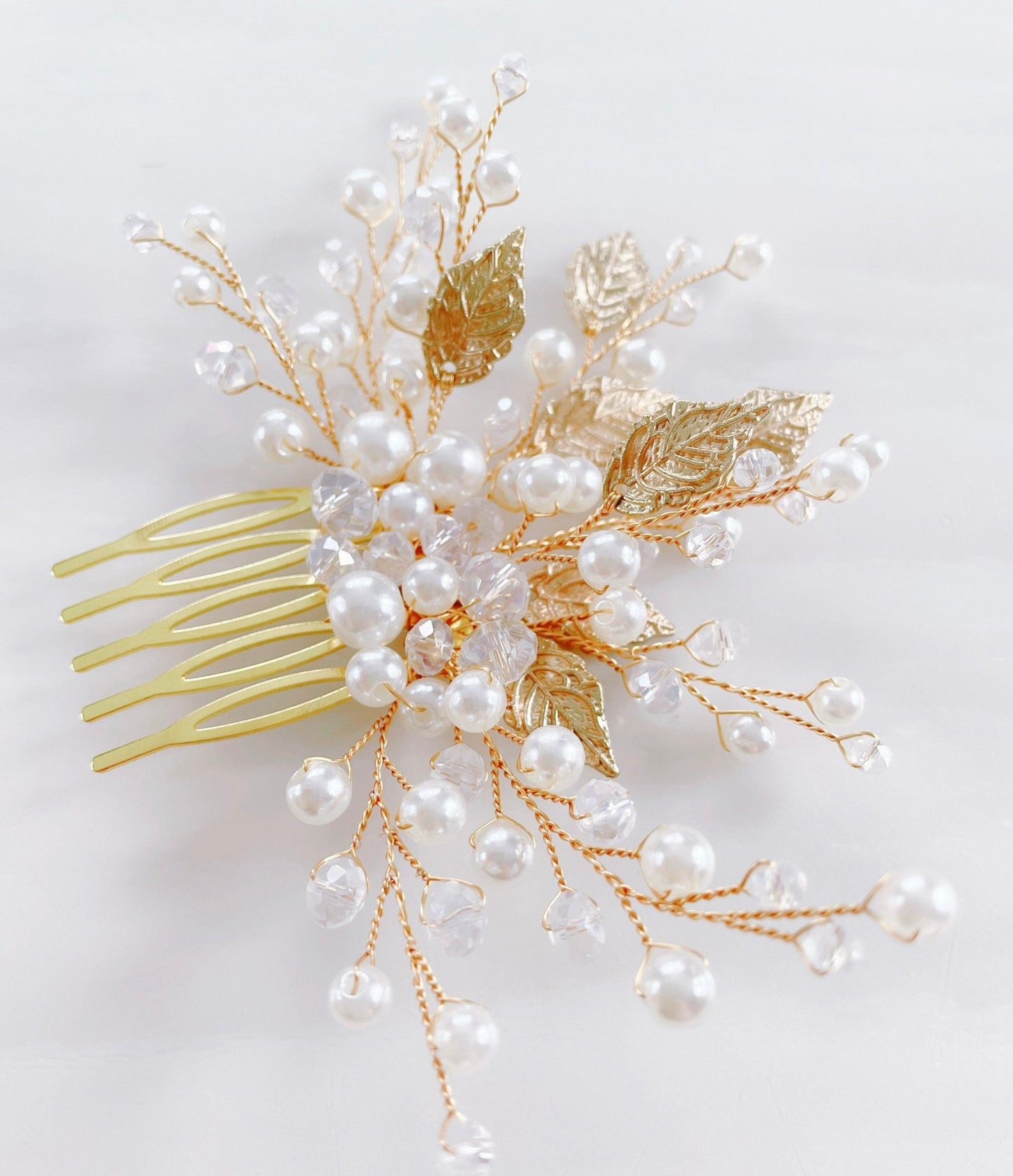 Gold and ivory bridal hair comb - Petal & Pearl