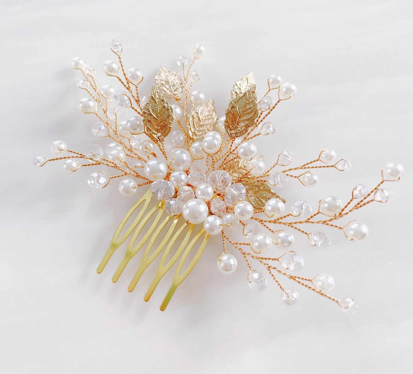 Gold and ivory bridal hair comb - Petal & Pearl