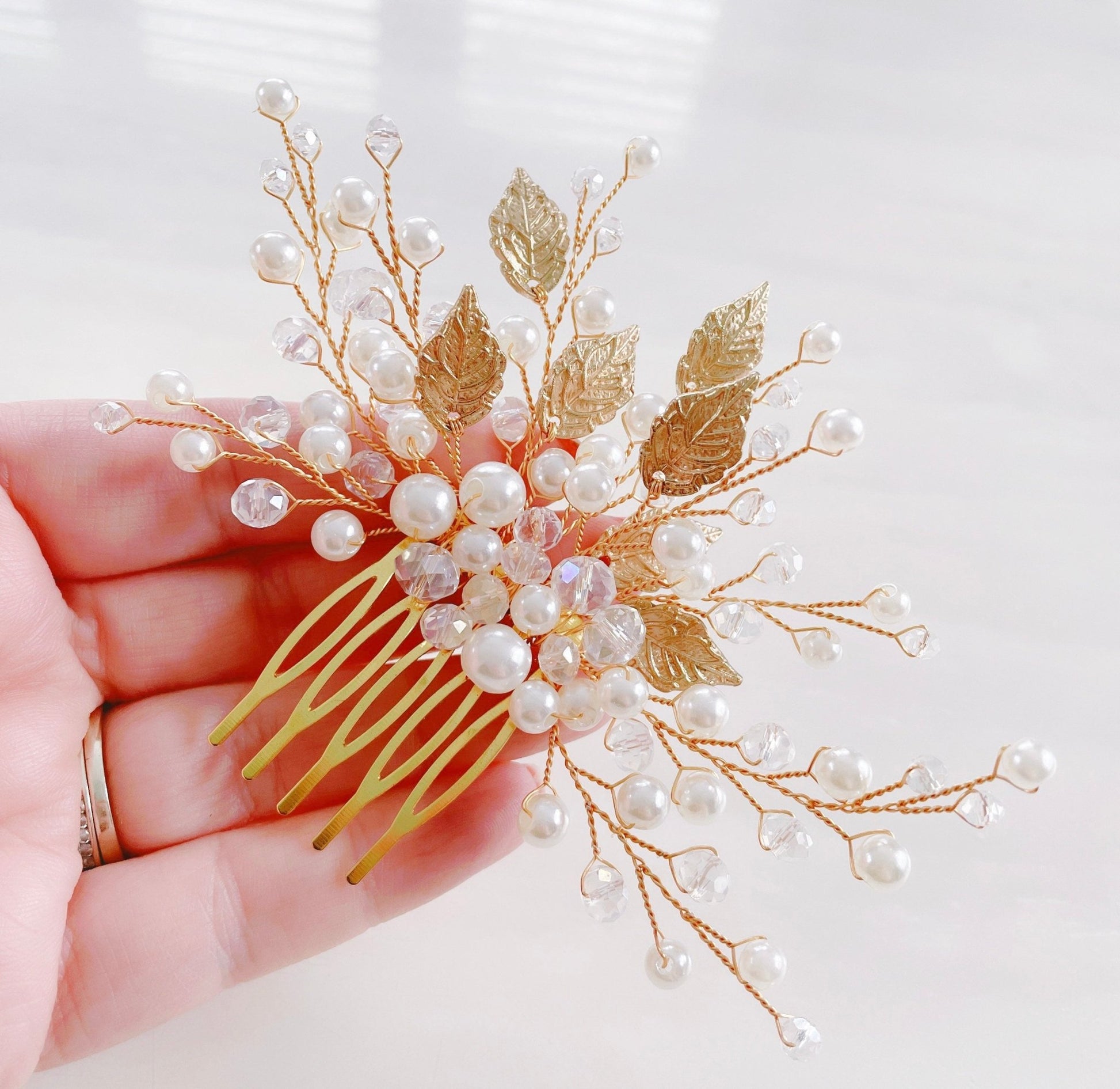 Gold and ivory bridal hair comb - Petal & Pearl